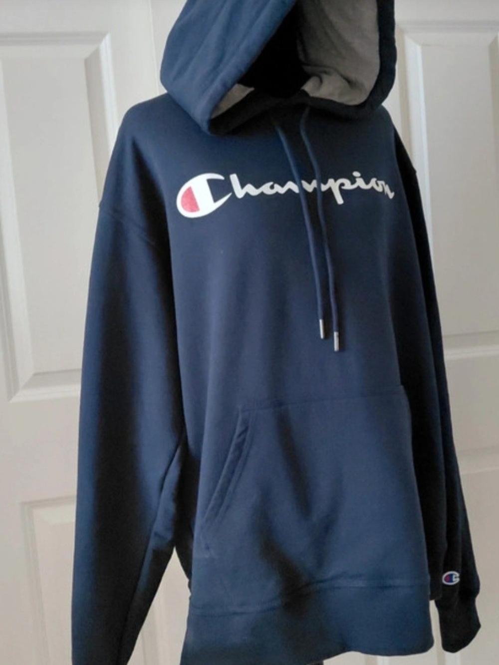 Champion Gray Sweatshirt with Navy and Red Logo Trim